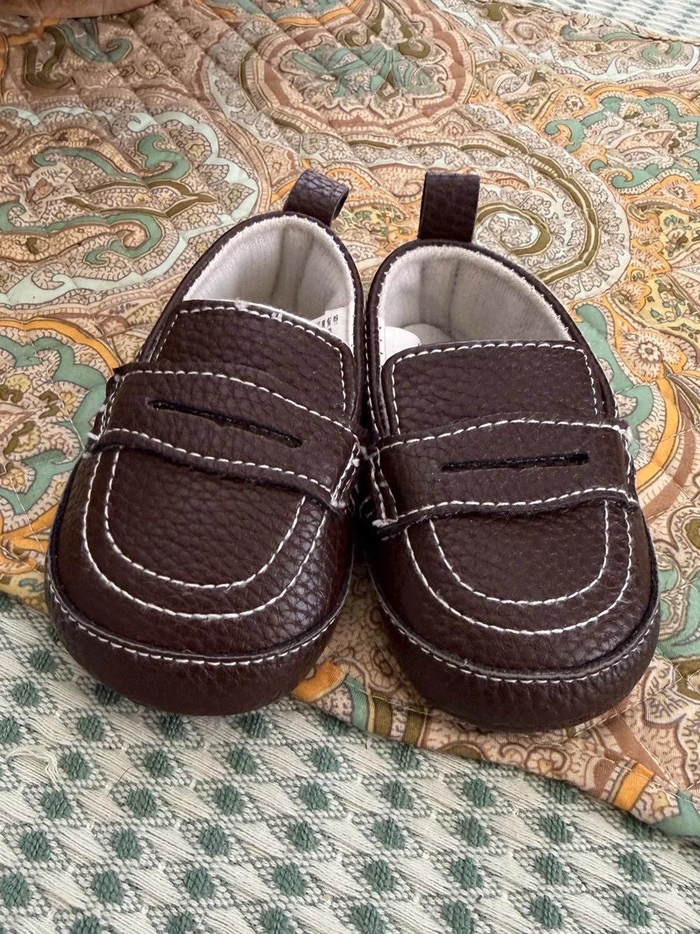 Boutique Baby Infant Boy Brown Faux-Leather Loafers Penny Loafer Slip Ons Sz 1